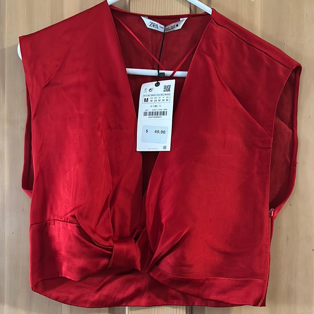 Zara Red Sleeveless Wrap Blouse